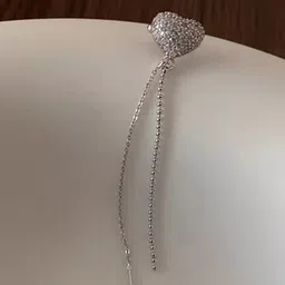 DESTINY JEWELS Silver-Plated Cubic Zirconia Stones Studded and Beaded Heart Drop Earrings image 4