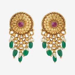 Kushal's Fashion Jewellery Gold Plated Classic Antique Drop Earrings image 2