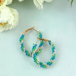 UNIVERSITY TRENDZ Gold-Plated Beaded Classic Hoop Earrings image 2