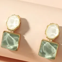 Celestique Artificial Stone Studded Geometric Shaped Drop Earrings image 3