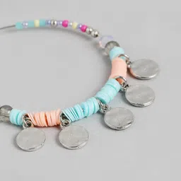 RICHEERA Blue & Silver-Toned Circular Drop Earrings image 2