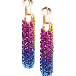 Shining Jewel - By Shivansh Gold-Plated Purple & Blue CZ Studded Circular Hoop Earrings image 2