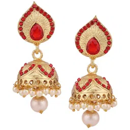 ANIKAS CREATION Gold Plated Red Contemporary Jhumkas Earrings image 2
