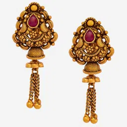 Kushal's Fashion Jewellery 92.5 Pure Silver Gold-Plated Ruby-Studded Drop Earrings image 2