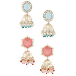 Zaveri Pearls Set Of 2 Gold Plated American Diamond Studded Jhumkas image 2