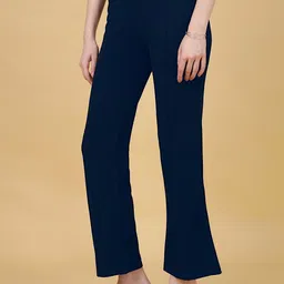 FITHUB Women Relaxed Straight Leg Flared High-Rise Easy Wash Lycra Bootcut Trouser image 2