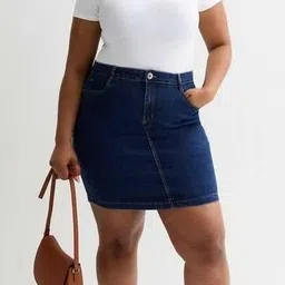 tripursundari fashion Navy Blue Buttoned with Zip Straight Mini Denim Skirt 15900 image 4