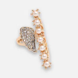 SOHI Gold-Plated White Stones & Pearls Studded Finger Ring image 2