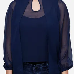 V&M Keyhole Neck Georgette Layered Puff Sleeves Top image 3