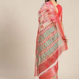 RAJGRANTH Multicoloured Floral Organza Block Print Saree image 4
