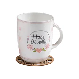 JCPL White & Pink 2 Pieces Happy Birthday Printed Ceramic Glossy Mugs 350 ml Each image 3