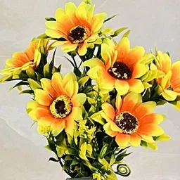 Akaar Decor Grey & Yellow Sunflower Bunch Artificial Flower with Donut Pot image 3