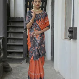 VISHNU WEAVES Bandhani Printed Tussar Silk Saree image 2