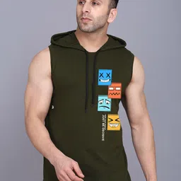 SLOWLORIS Pack Of 2 Printed Sleeveless Hooded Gym Innerwear Vests image 5