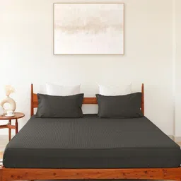 HOMEMONDE Grey Striped Cotton Fitted 300 TC Queen Bedsheet With 2 Pillow Covers image 2
