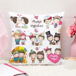 STITCHNEST Unisex White & Pink Cartoon Characters Printed Square Cushion Covers image 2