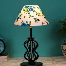 Devansh White & Blue Floral Printed Table Lamp image 3