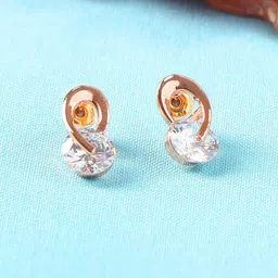 ZINU Women White Cubic Zirconia studded Rose Gold Plated Contemporary Studs-image-19