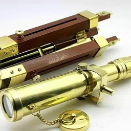 generic Vintage Brass Telescope with Wood Stand Tripod Perfect for Kids, Adult, Office Table Home Art, Gifts Occasions Christmas(Polished Brass) Decoration image 3