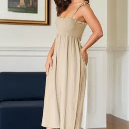 StyleCast Beige Smocked Sleeveless Basic Jumpsuit image 3