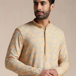 Manyavar Men Green Printed Full Sleeves Kurta With Churidar image 3