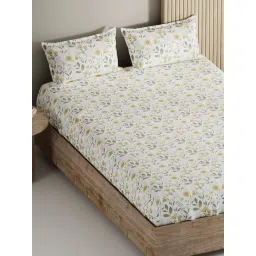 BIANCA King Size Bedsheet with Pillow Covers (Set of 3) (Palladium) Floral-Yellow/Sage Green image 2