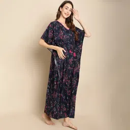 Secret Wish Floral Navy Blue Maternity Kaftan image 2
