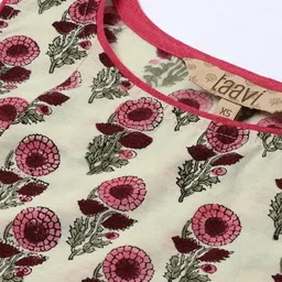 Taavi Women Off-White & Pink Sanganeri Block Print Gathered A-Line Sustainable Dress image 2