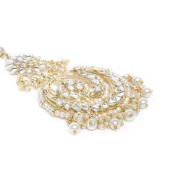 I Jewels White Gold-Plated Pearl & Kundan Studded Handcrafted Maangtikka image 3