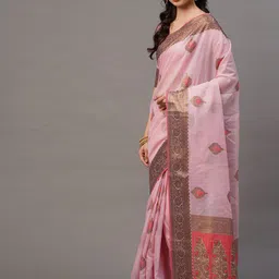 Mitera Pink Ethnic Motifs Banarasi Saree image 4