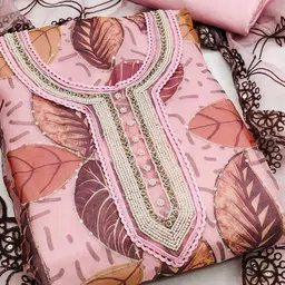 MANVAA Botanical Printed Beads & Stones Unstitched Dress Material image 3