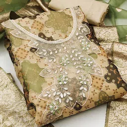 MANVAA Ethnic Motifs Printed Sequinned Organza Unstitched Dress Material image 2