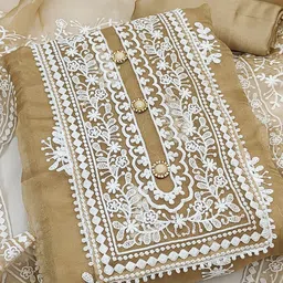 MANVAA Embroidered Organza Unstitched Dress Material image 4