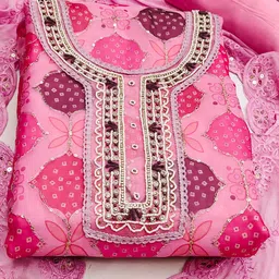 KALINI Ethnic Motifs Embroidered Beads and Stones Unstitched Dress Material image 2