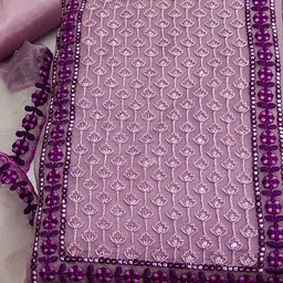 Panzora Embroidered Organza Unstitched Dress Material image 3