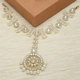 Zaveri Pearls Gold-Plated White Stone-Studded & Pearl Beaded Mathapatti image 2