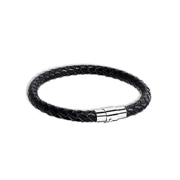 Yellow Chimes Men Black Leather Strand Bracelet image 3