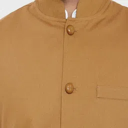 Hypernation Men Khaki Pure Cotton Nehru Jacket image 2