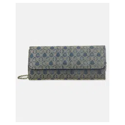 fabindia fashion Fabindia Navy Blue Brocade Clutch with Detachable Chain (L) image 3