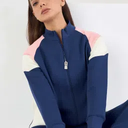 Sweet Dreams Women Navy Blue Front Open Zipper Tracksuit image 2