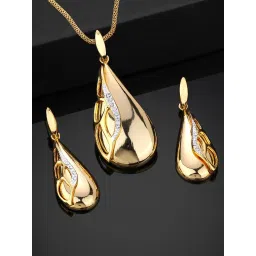 Estele Gold Plated Classic Drop Designer Pendant Set with White Austrian Crystal for Women image 1