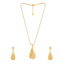 Estele Gold Plated Classic Drop Designer Pendant Set with White Austrian Crystal for Women image 3