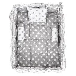 LOREM Infant Kids Grey & White Printed Cotton Mattress Set With Neck Pillow & Bolsters image 5