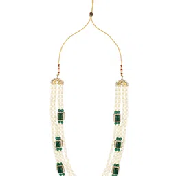 I Jewels Men Gold-Toned & Green Gold-Plated Dulha Moti Necklace image 3