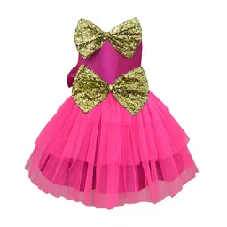 A.T.U.N. Girls Fuchsia Bow Embellished Net Fit & Flare Dress with Headband image 2