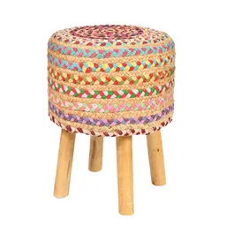 Shadowkart Beige & Blue Textured Circular Ottoman image 2