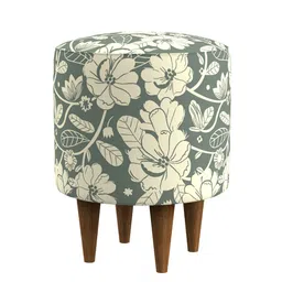 Chumbak Green & White Floral-Printed Round Ottoman image 2