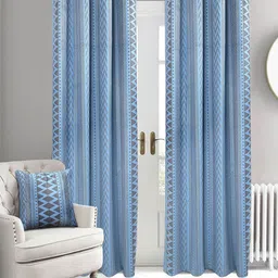 Saral Home Blue & Brown 2 Pieces Geometric Door Curtains-picture-35