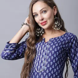 Rajnandini Women Navy Blue Ethnic Motifs Printed Gotta Patti Kurta image 3