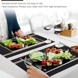 UniKart Black & Brown 10 Pieces Striped Anti-Slip Rectangle Table Placemats image 4